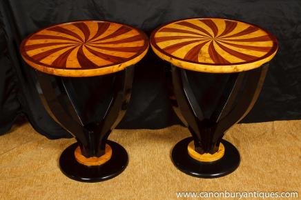 Pair Art Deco Inlay Cocktail Tables Side Table 1920s Furniture